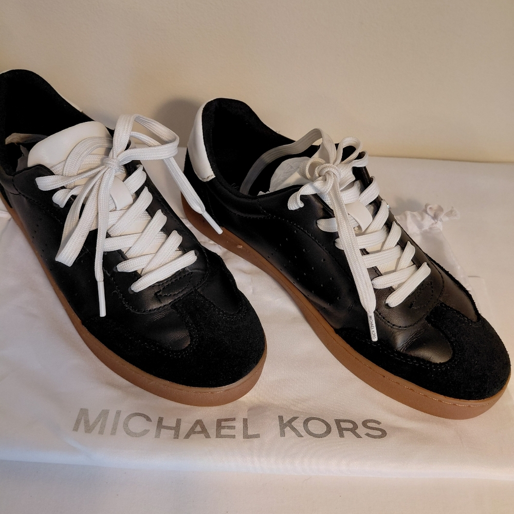 Michael Kors Black Sneakers with White Laces and Brown Sole